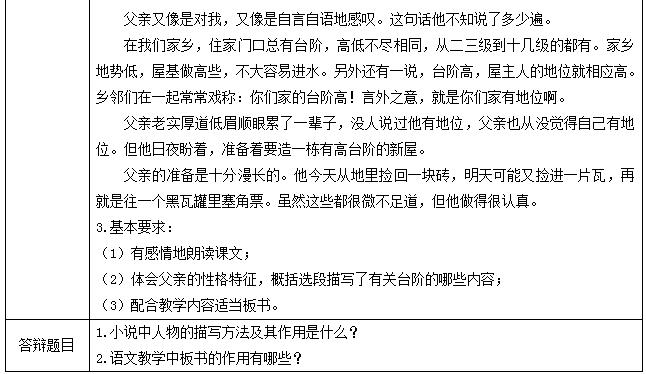 2018上半年初中語文教師資格證面試真題及答案：《臺階》考題回顧2