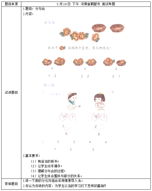 2018上半年小學(xué)數(shù)學(xué)教師資格證面試真題及答案：《分與合》考題回顧