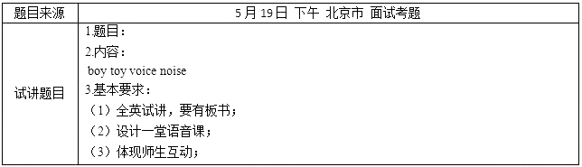 2018上半年小學(xué)英語(yǔ)教師資格證面試真題及答案：boy toy voice noise考題回顧